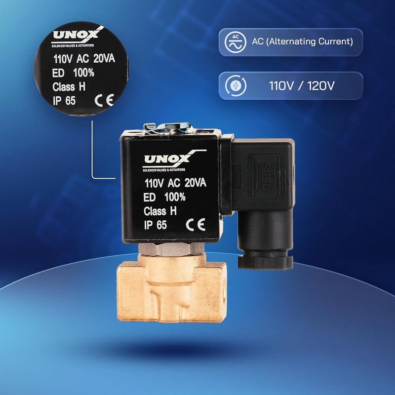 UNOX 1/8" NPT Solenoid Valve 110V AC, Brass Control Valve Normally Closed - 0-232 PSI Multi-Purpose Reliable Control Valve for Water, Air, and Gas - Solenoid Valves - Image 4